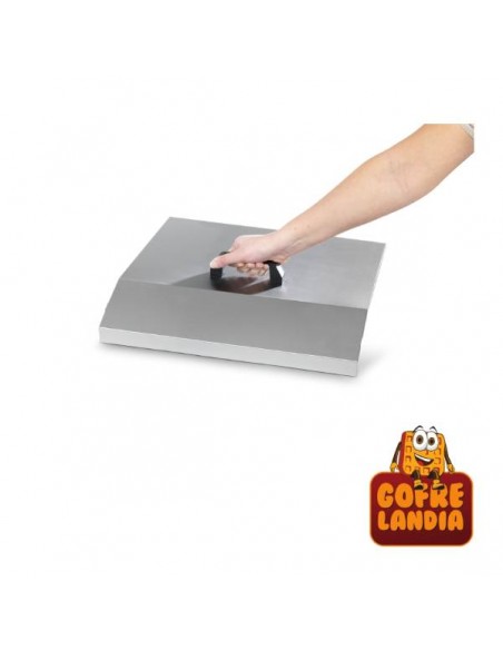 Tapa de protección para plancha profesional en acero inoxidable, práctica y segura.