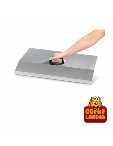 Tapa de protección para plancha profesional en acero inoxidable, práctica y segura.
