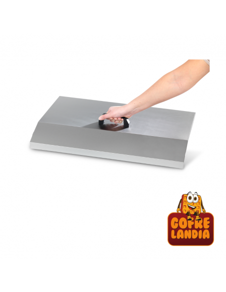 Tapa de protección para plancha profesional en acero inoxidable, práctica y segura.