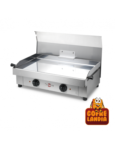Tapa de protección para plancha profesional en acero inoxidable, práctica y segura.